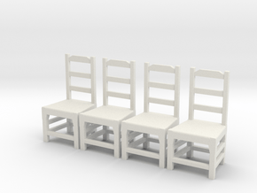 Set of 4 1:48 Simple Dining Chairs in White Natural Versatile Plastic