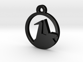 Origami Crane Charm Necklace n75 in Matte Black Steel