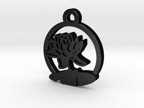 Water Lily Charm Necklace n21 in Matte Black Steel