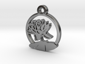 Water Lily Charm Necklace n21 in Polished Silver