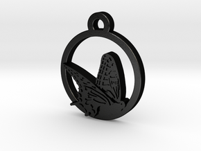  Butterfly Charm Necklace n92 in Matte Black Steel