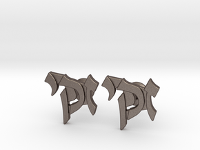 Hebrew Name Cufflinks - "Zacky" in Polished Bronzed Silver Steel