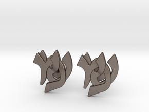 Hebrew Monogram Cufflinks - "Mem Shin" in Polished Bronzed Silver Steel