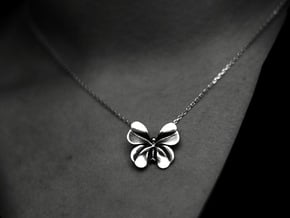 Lucky Charm four Clover Butterfly Pendant Necklace in Polished Silver