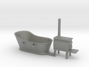 HO Scale Copper Bathtub and Iron Stove in Gray PA12