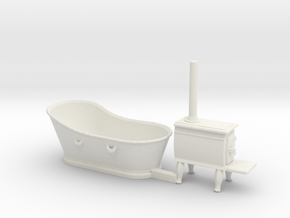 O Scale Copper Bathtub and Iron Stove in White Premium Versatile Plastic