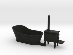 O Scale Copper Bathtub and Iron Stove in Black Premium Versatile Plastic