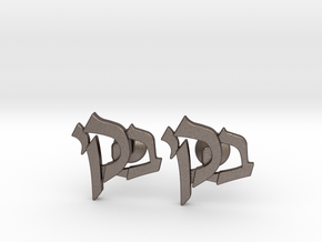 Hebrew Monogram Cufflinks - "Beis Yud Kuf" in Polished Bronzed Silver Steel