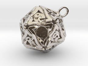 D20 Keychain 'Twined' - All 20's version in Rhodium Plated Brass