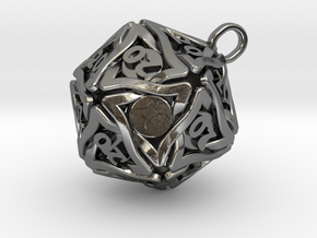D20 Keychain 'Twined' - All 20's version in Polished Silver