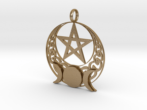 Triple moon Open knotwork pentagram pendant in Polished Gold Steel