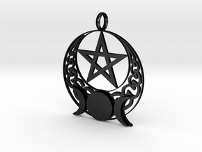 Triple moon Open knotwork pentagram pendant in Matte Black Steel