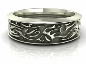 Ocean waves gents’ band in Fine Detail Polished Silver