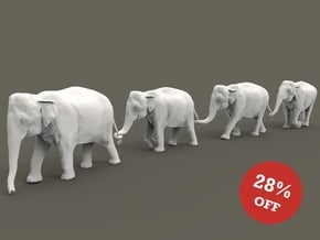 Indian Elephant Set 1:120 four different pieces in Smooth Fine Detail Plastic