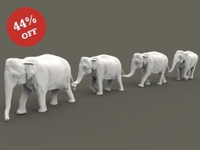 Indian Elephant Set 1:160 four different pieces in Tan Fine Detail Plastic