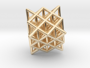 64 Tetrahedron Grid Outline Unfilled in 14k Gold Plated Brass