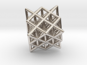 64 Tetrahedron Grid Outline Unfilled in Rhodium Plated Brass