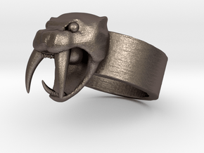 Angry Saber tiger Ring V01 in Polished Bronzed-Silver Steel: Small