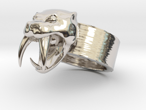 Angry Saber tiger Ring V01 in Platinum: Small