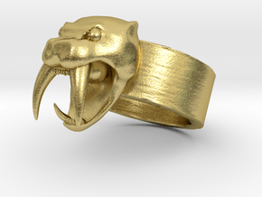 Angry Saber tiger Ring V01 in Natural Brass: Small