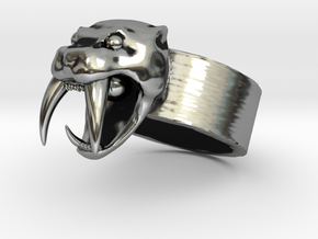 Angry Saber tiger Ring V01 in Antique Silver: Small