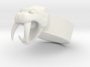 Angry Saber tiger Ring V01 in White Natural Versatile Plastic: Small