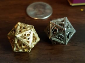 Lattice work D20 with 3D #'s in Polished Bronzed Silver Steel