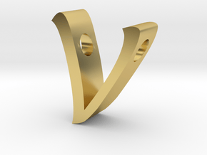 Letter V Pendant in Polished Brass