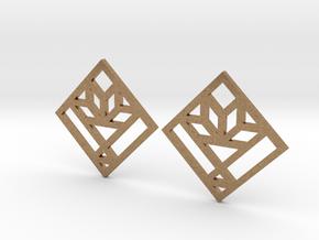 Cactus Basket Quilt Block Earrings - Dangle in Natural Brass