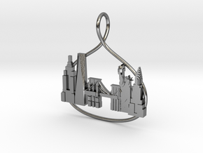 New York Cityscape Skyline Pendant in Polished Silver