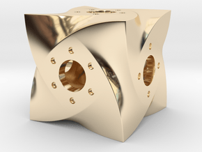 Curved Cube D6 in 14k Gold Plated Brass