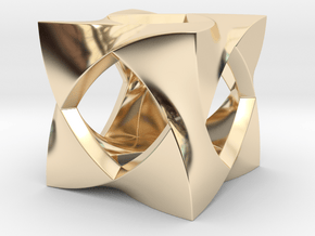 Curved Cube Pendant_A in 14K Yellow Gold: Small