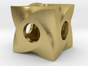 Curved Cube Pendant_B in Natural Brass: Small