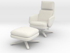 Miniature Grand Relax & Ottoman - Antonio Citterio in White Natural Versatile Plastic: 1:12