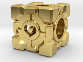 Companion Cube Bead (open hearts) in Polished Brass