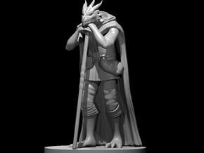 Dragonborn Druid Leaning on Staff in Tan Fine Detail Plastic