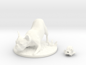 The Frenchie in Action Pose with Skull in White Processed Versatile Plastic: Small
