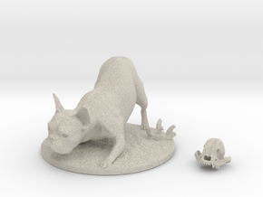 The Frenchie in Action Pose with Skull in Natural Sandstone: Small