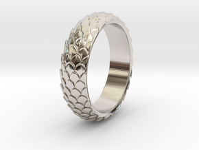 Dragon Scale Ring_A in Rhodium Plated Brass: 5 / 49