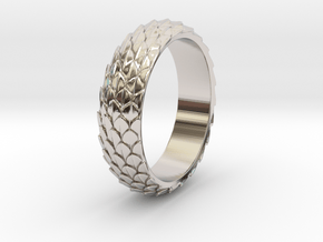 Dragon Scale Ring_B in Rhodium Plated Brass: 5 / 49
