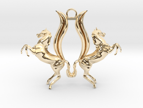 Double Horses Pendant (Contact for Customization) in 14k Gold Plated Brass