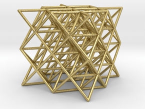 64 tetrahedrons, thin round struts, 3 cm in Natural Brass