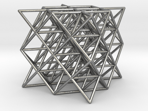 64 tetrahedrons, thin round struts, 3 cm in Natural Silver