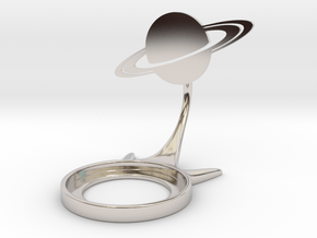 Space Saturn in Rhodium Plated Brass