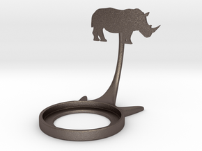 Animal Rhinoceros in Polished Bronzed-Silver Steel