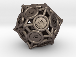 d20 - "Spikes" in Polished Bronzed Silver Steel
