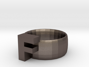 F Ring in Polished Bronzed Silver Steel