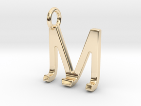 Two way letter pendant - JM MJ in 14k Gold Plated Brass