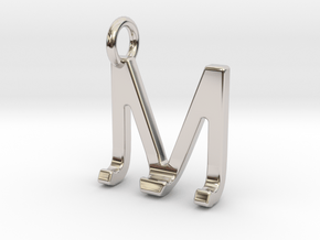 Two way letter pendant - JM MJ in Rhodium Plated Brass