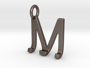 Two way letter pendant - JM MJ in Polished Bronzed Silver Steel